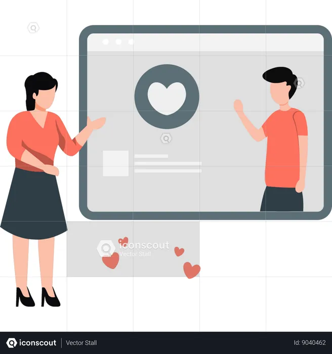 Girl is chatting online with guy on a web page  Illustration