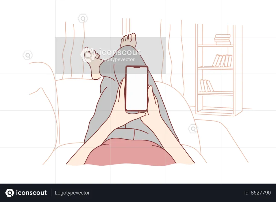 Girl is chatting while lying on bed  Illustration