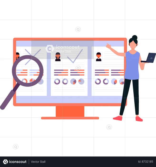 Girl is choosing users on web page  Illustration