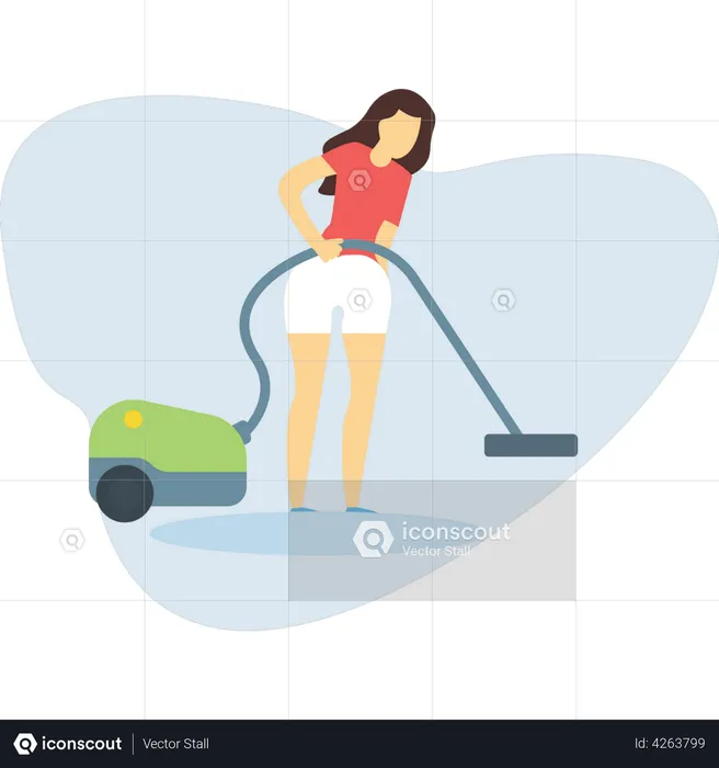 Girl is cleaning the home with a vacuum cleaner  Illustration