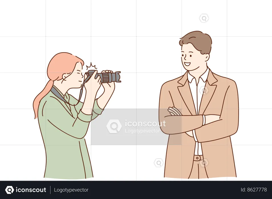 Girl is clicking photographs  Illustration
