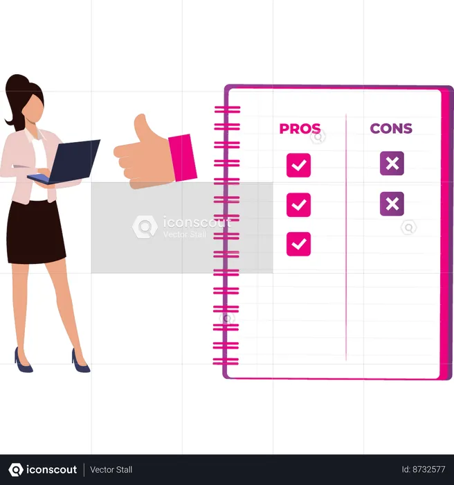 Girl is creating a pros and cons  Illustration