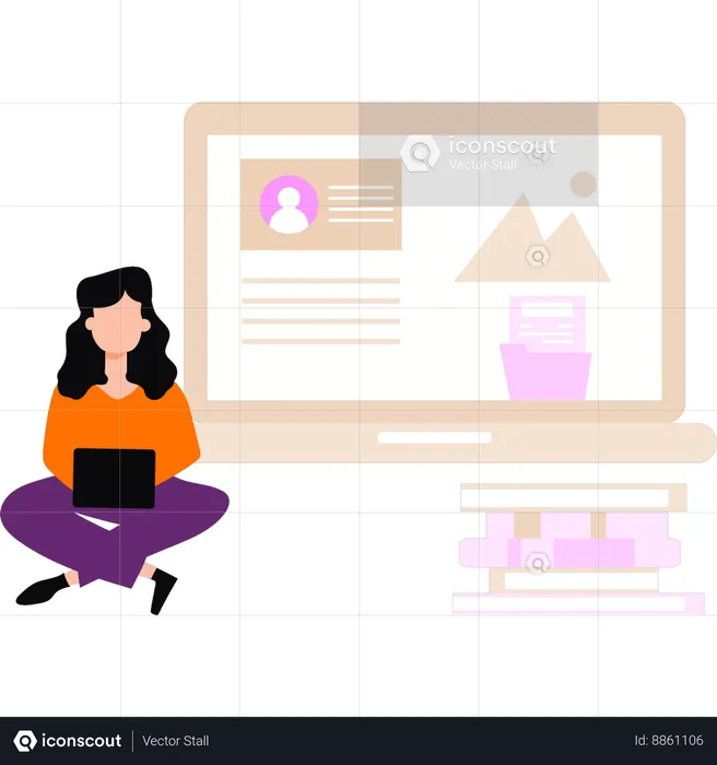 Girl is creating her new account on website  Illustration