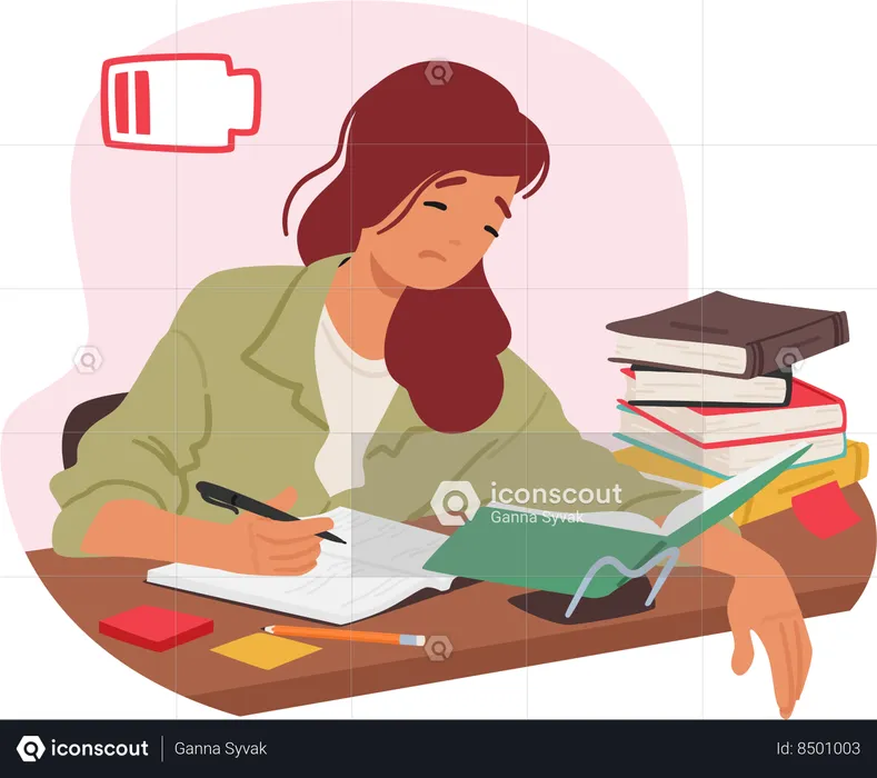 Girl is crying while preparing for exam  Illustration