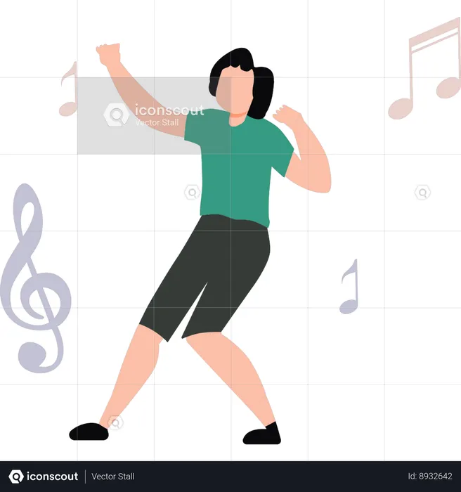 Girl is dancing to a song  Illustration