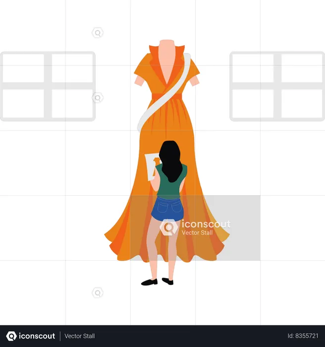 Girl is designing dress  Illustration