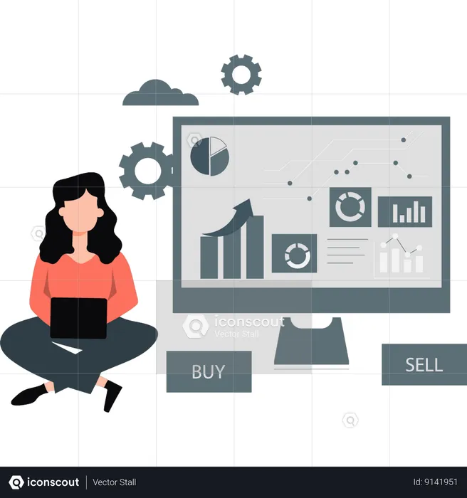 Girl is doing crypto trading  Illustration