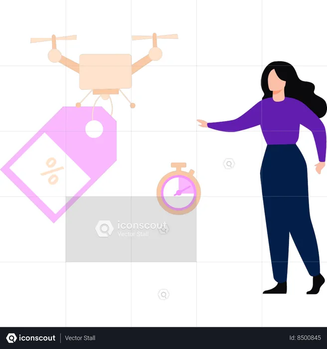 Girl is doing drone delivery  Illustration