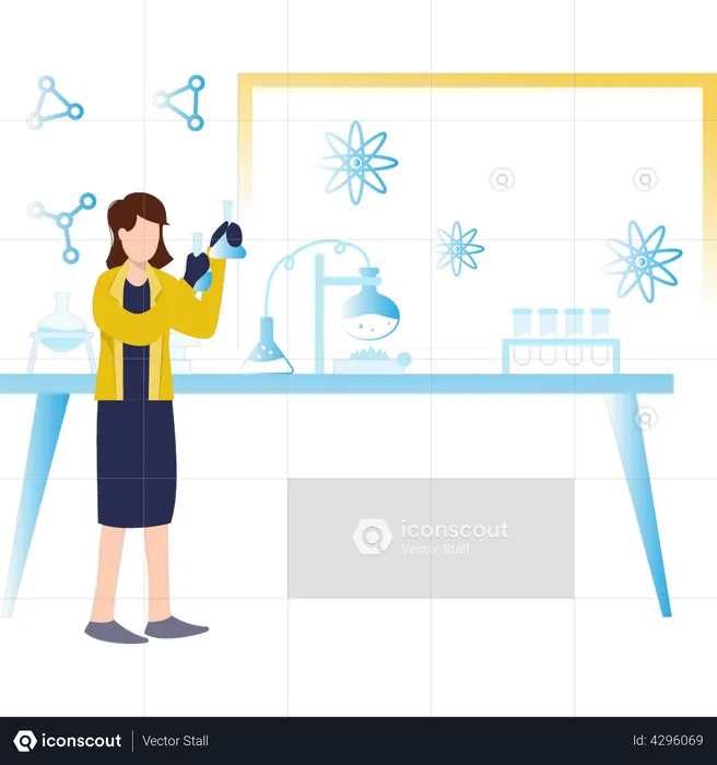 Girl is doing experiment in science lab  Illustration