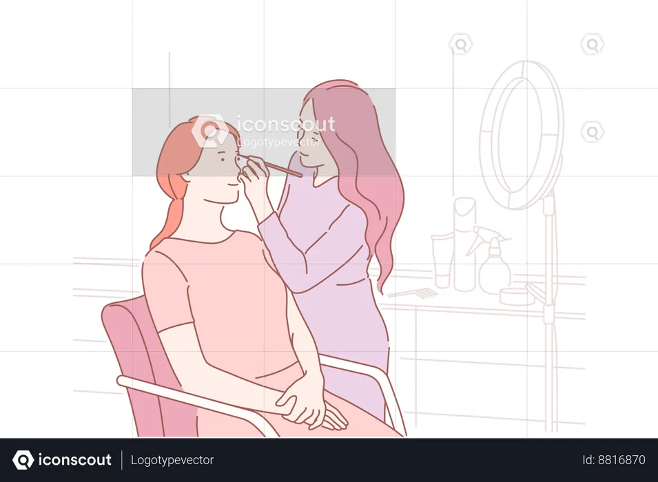 Girl is doing eye makeup  Illustration