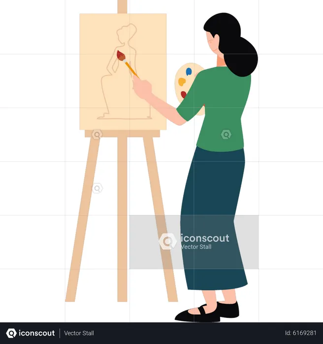 Girl is drawing  Illustration