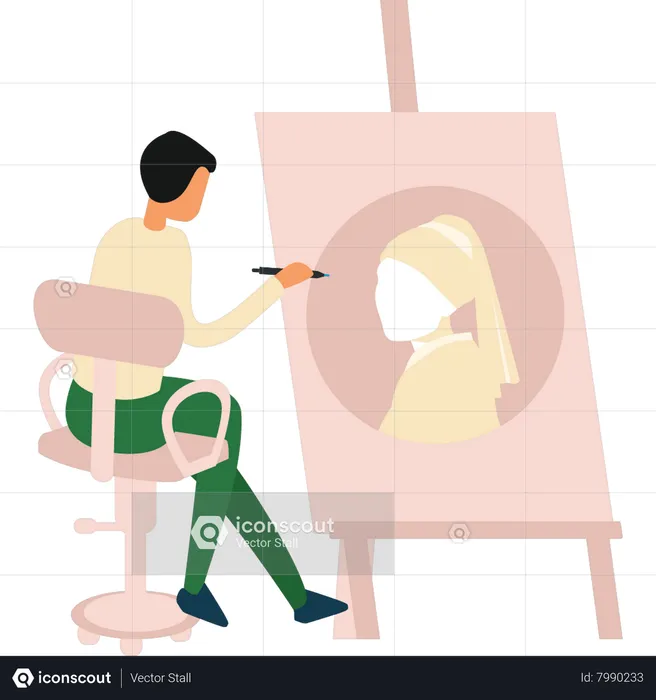 Girl is drawing on board  Illustration