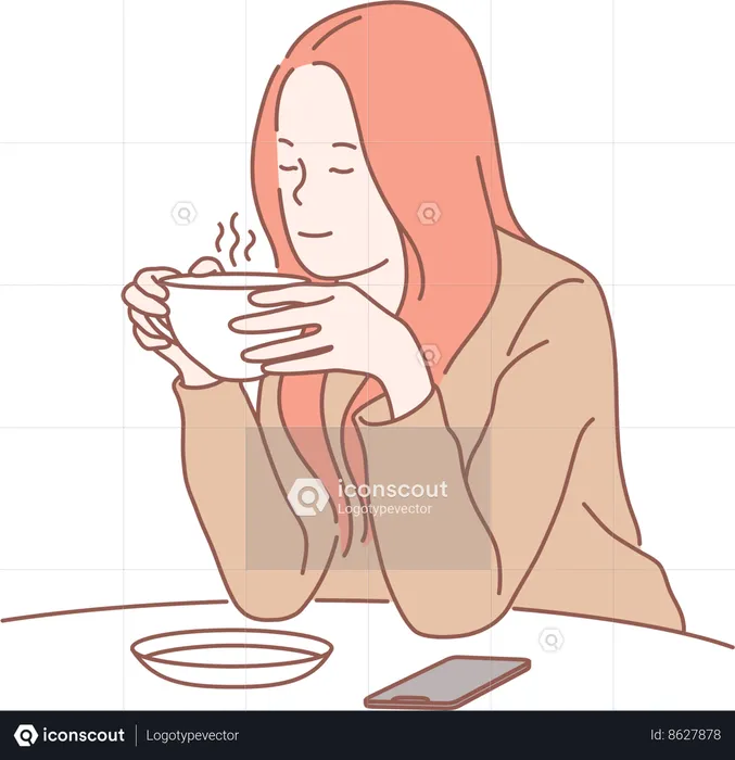 Girl is drinking coffee  Illustration