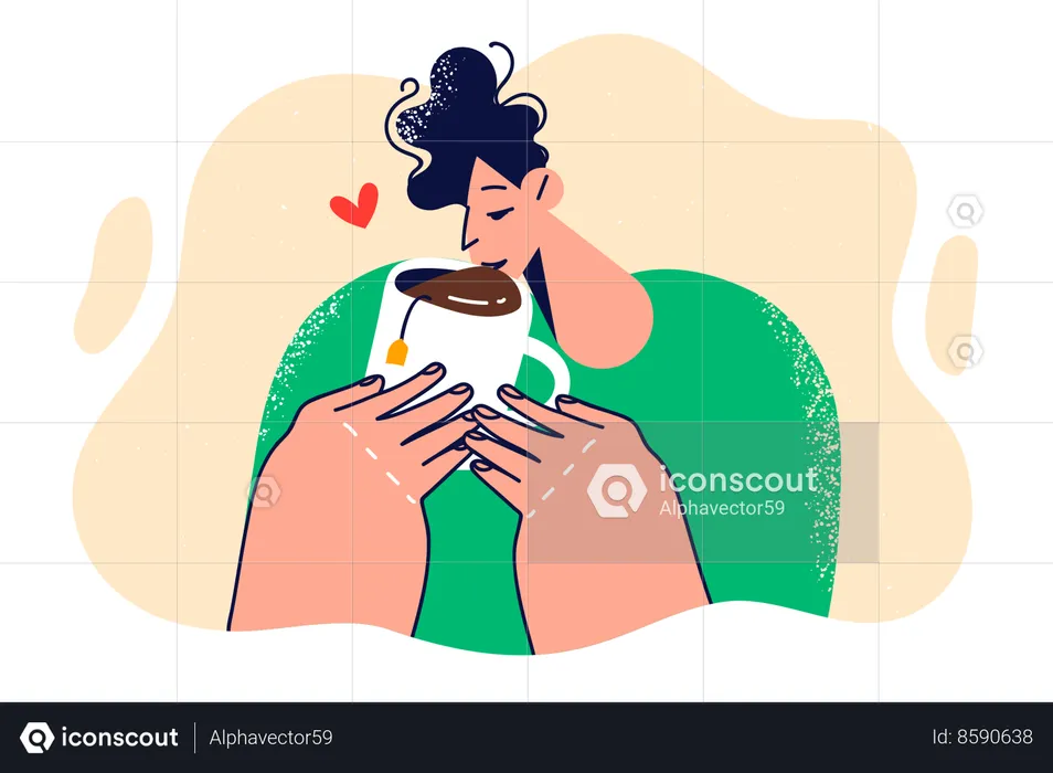 Girl is drinking hot chocolate  Illustration