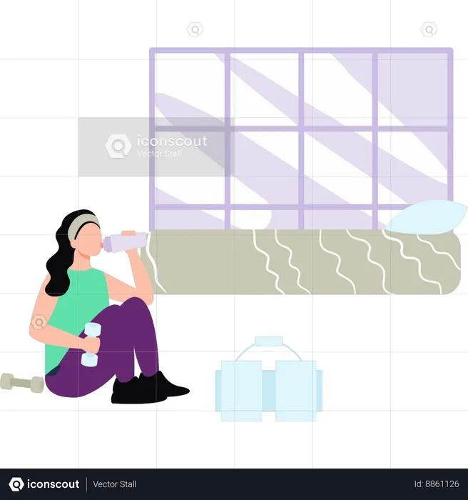 Girl is drinking water after exercise  Illustration