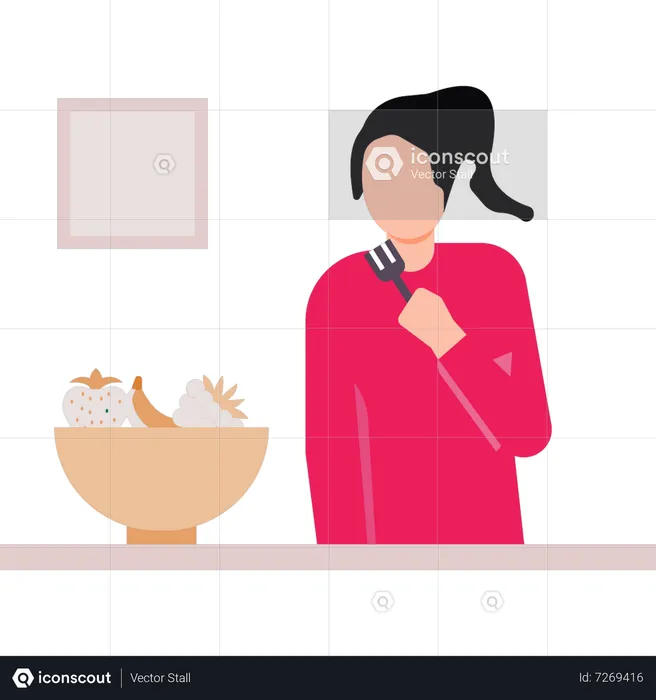 Girl is eating fruit from a bowl  Illustration