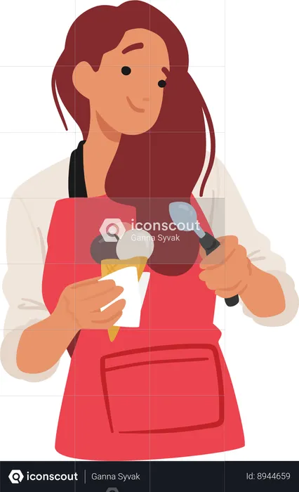 Girl is eating ice cream in cone  Illustration