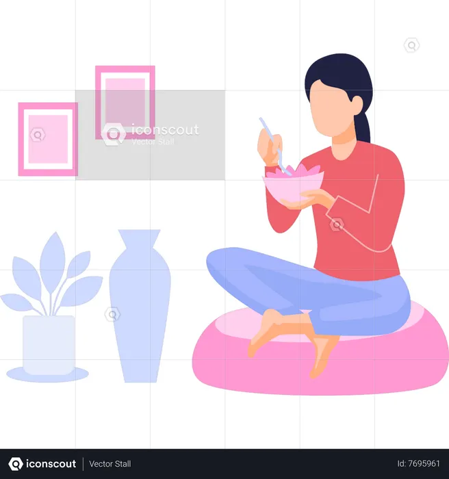 Girl is eating salad  Illustration