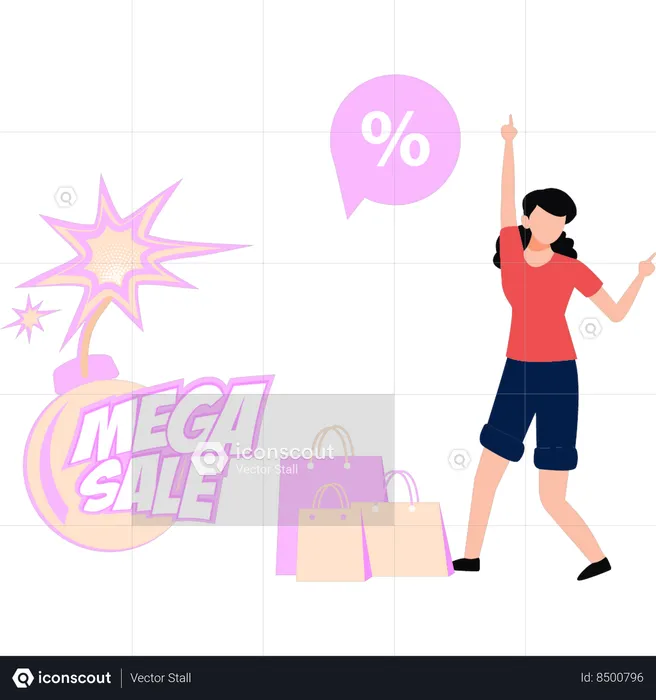 Girl is enjoying at mega sale  Illustration