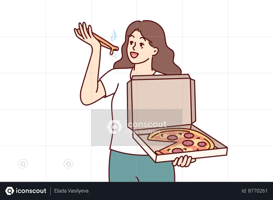 Girl is enjoying eating her pizza  Illustration