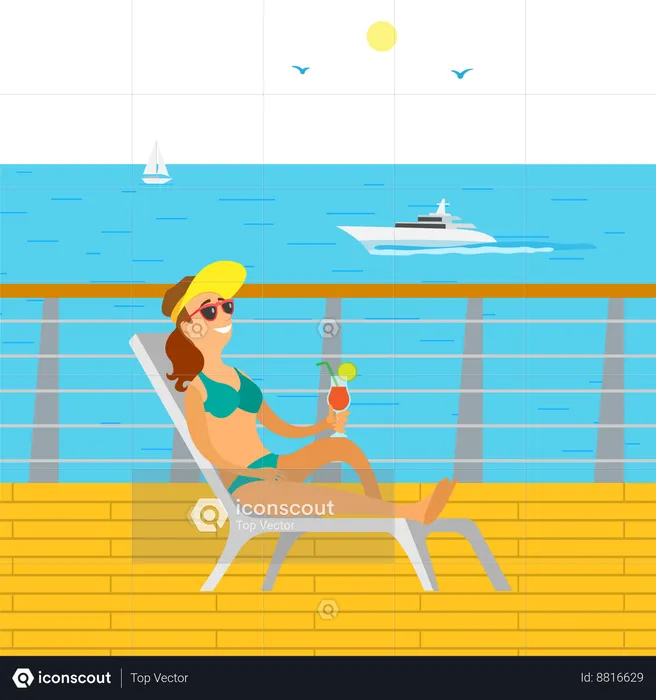 Girl is enjoying her sunbath  Illustration