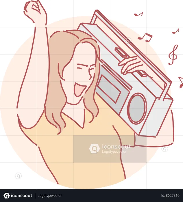 Girl is enjoying music on tape  Illustration