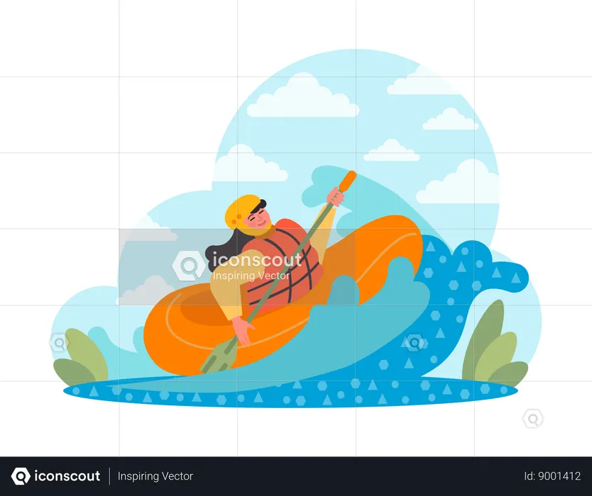 Girl is enjoying river rafting  Illustration