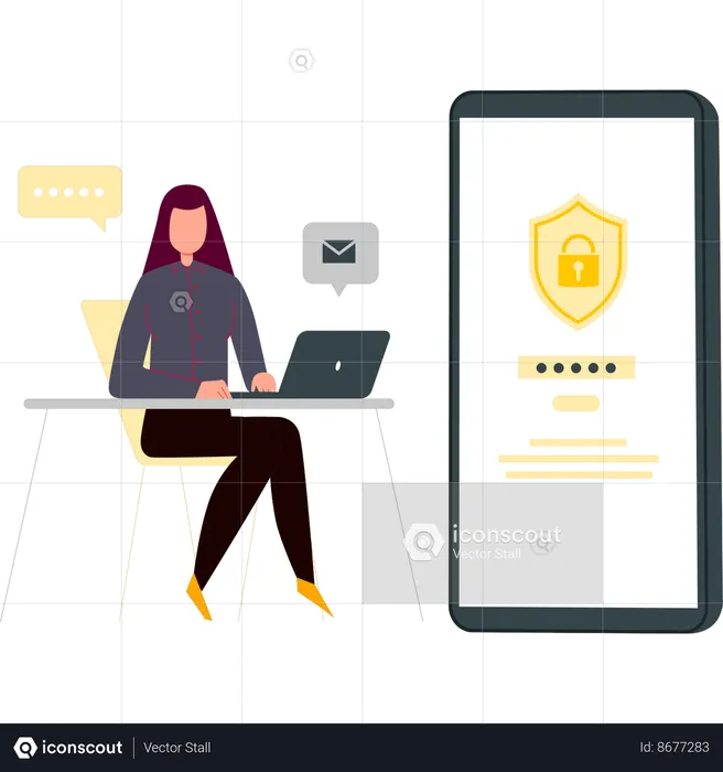 Girl is entering password on mobile  Illustration