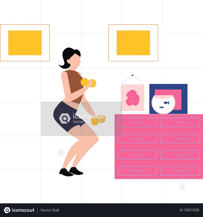 Girl is exercising at home with dumbbell  Illustration