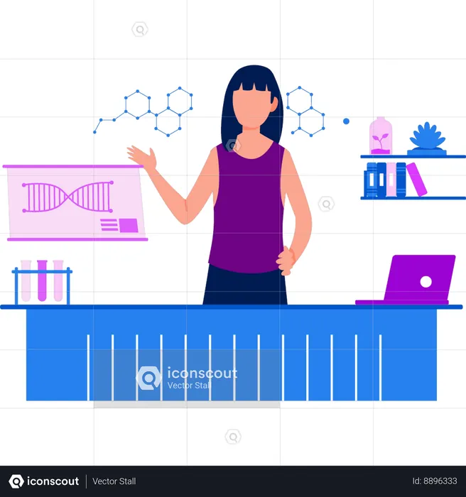 Girl is explaining about the DNA structure  Illustration