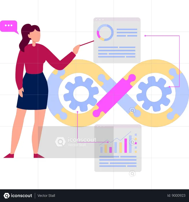 Girl is explaining DevOps configuration through infinity loop  Illustration