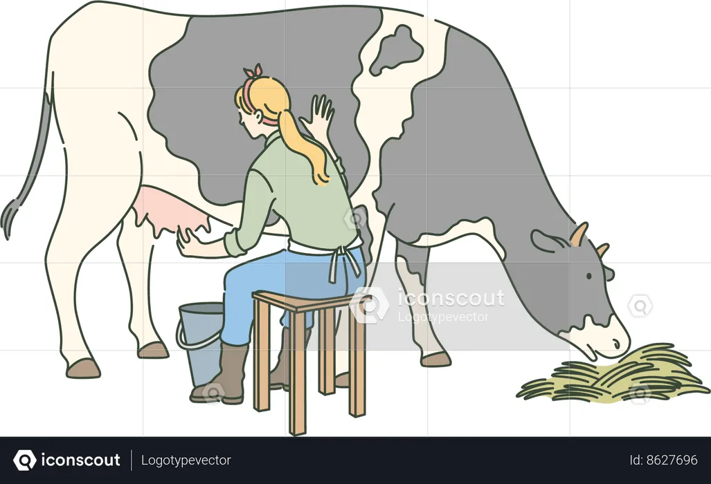 Girl is feeding cow  Illustration