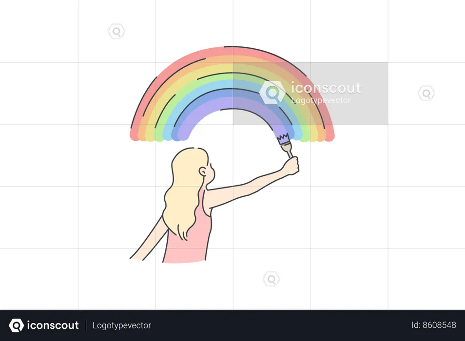 Girl is filling color in rainbow  Illustration