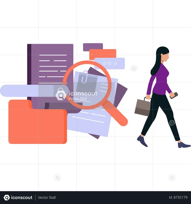 Girl is finding office files  Illustration