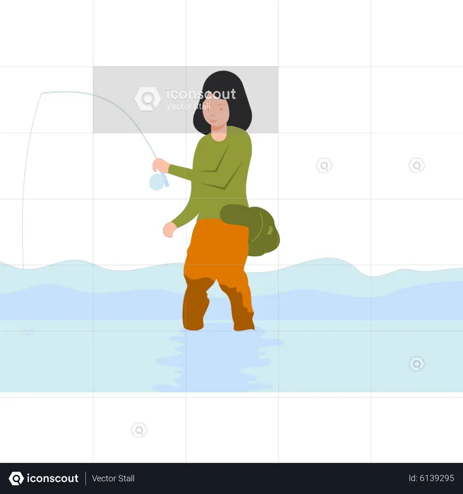 Girl is fishing  Illustration