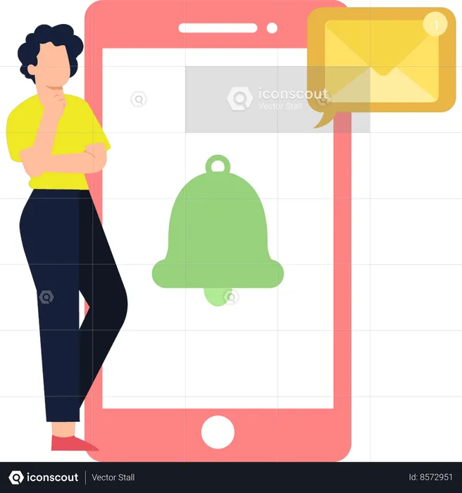 Girl is getting notification for unread message  Illustration