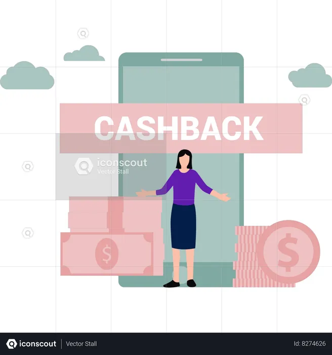 Girl is getting online cashback offer  Illustration