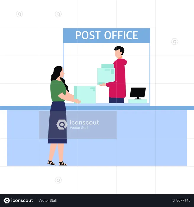 Girl is getting parcels from post office  Illustration