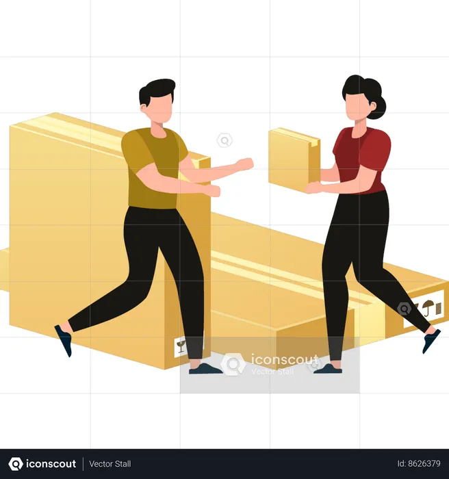 Girl is giving a delivery package to a boy  Illustration