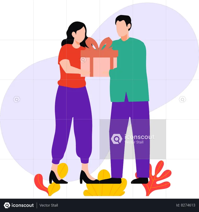 Girl is giving gift box to boy  Illustration