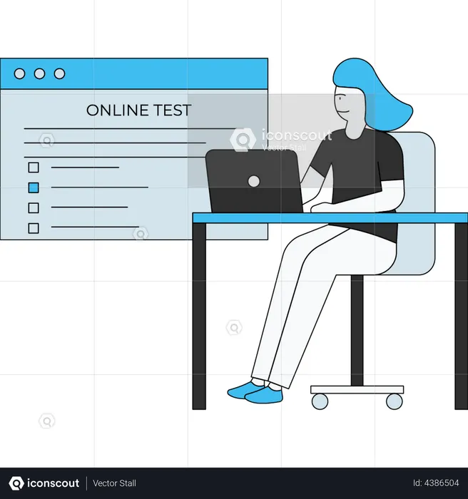 Girl is giving online test during lockdown  Illustration