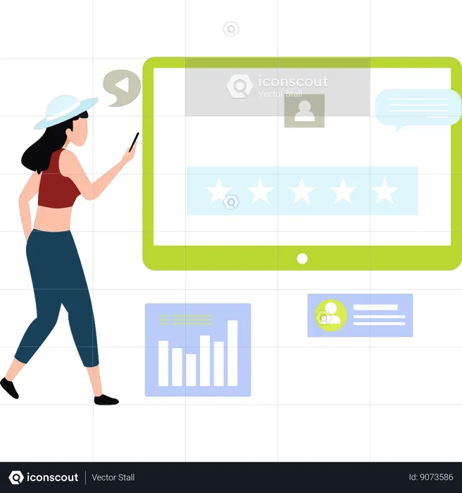 Girl is giving star rating on user's profile  Illustration