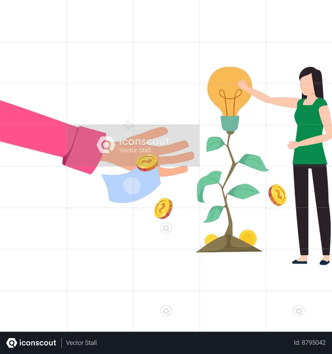 Girl is growing a business idea  Illustration