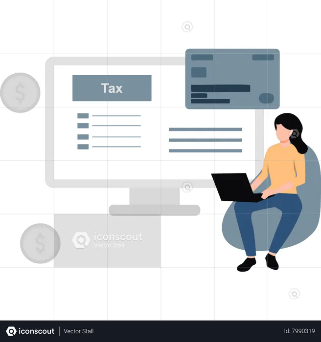 Girl is handling business taxes.  Illustration
