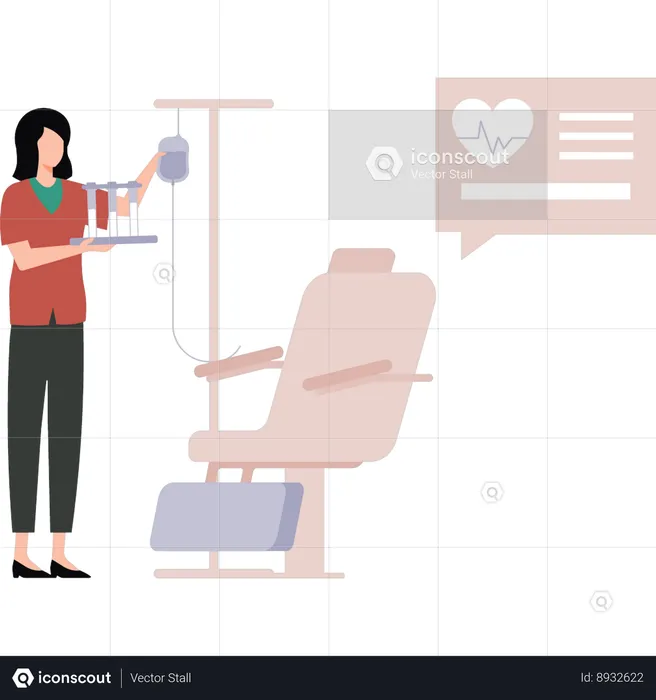 Girl is hanging a drip for the patient  Illustration