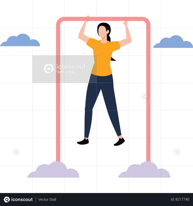 Girl is hanging on the stand  Illustration