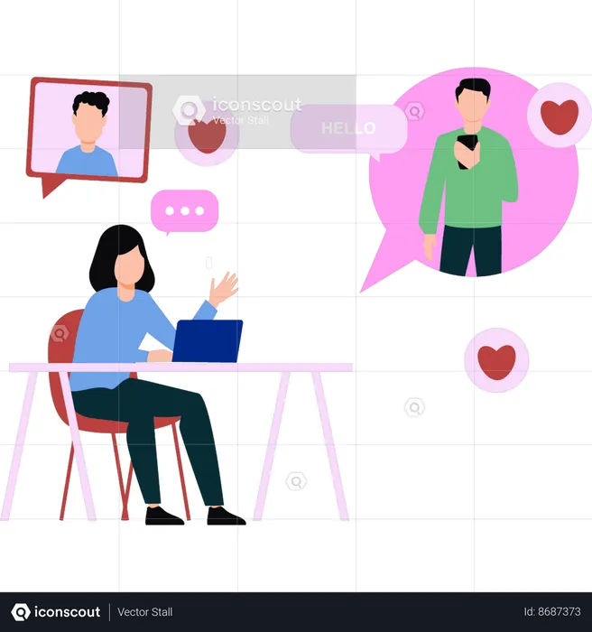 Girl is having a group video call  Illustration