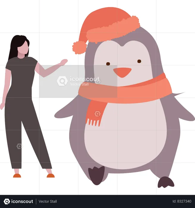 Girl is having fun with penguin  Illustration