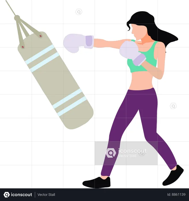 Girl is hitting punching bag  Illustration