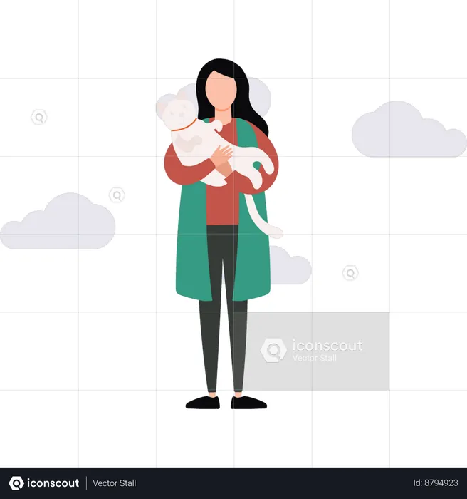 Girl is holding a cat  Illustration